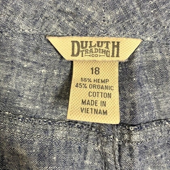DULUTH Hemp Organic Cotton Pants Drawstring Blue Chambray Womens Size 18 Pockets - Picture 7 of 10